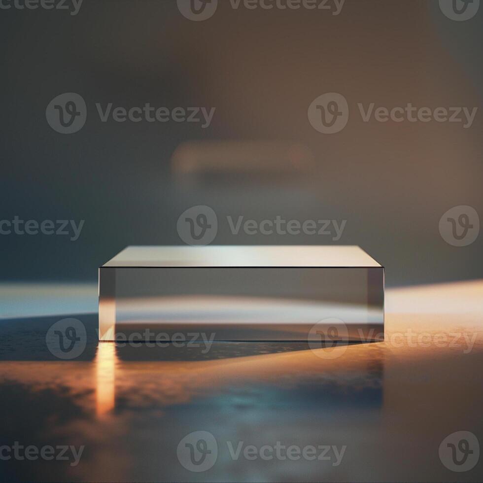 A glass table with a light shining on it photo