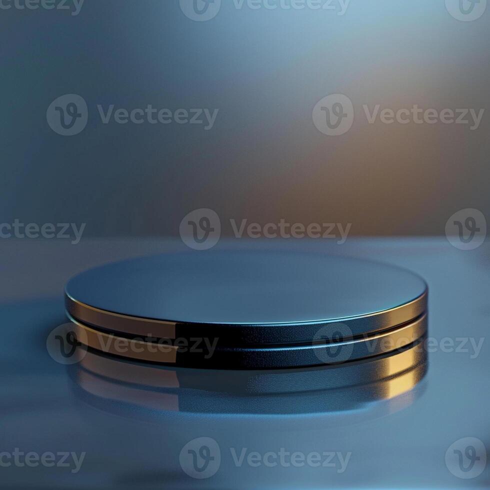 A round object on a table with a blue background photo