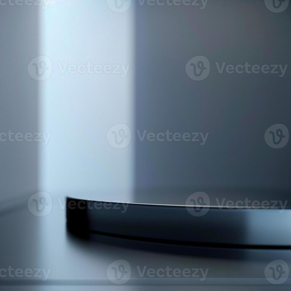 A black circular object on a table in a room photo