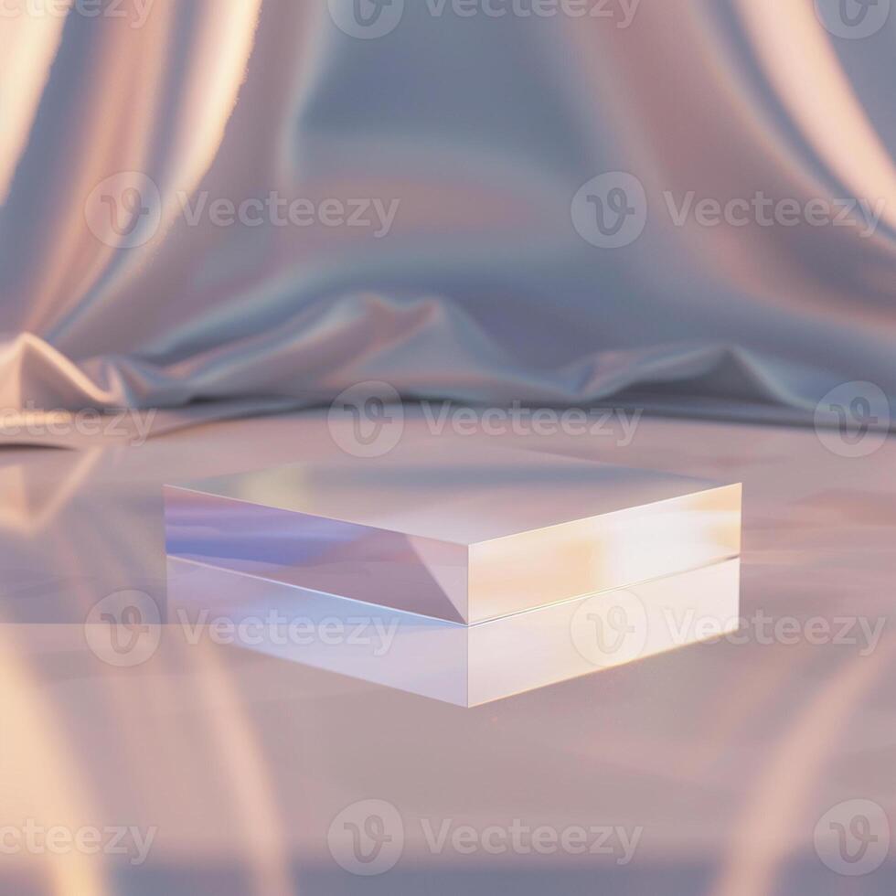 A white box sitting on a table with a curtain photo