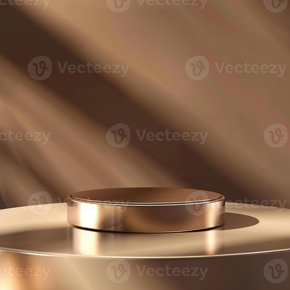 A golden object on a table in front of a brown background photo