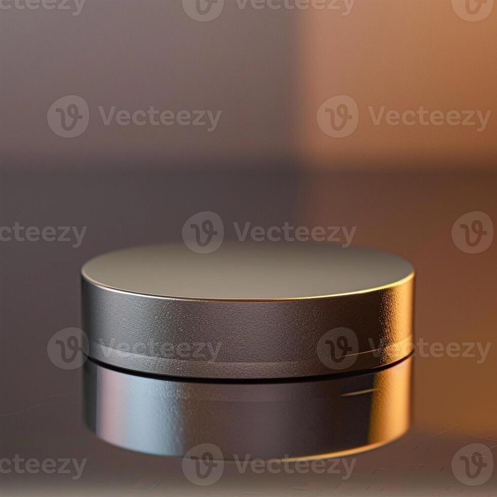 A round metal container sitting on a table photo
