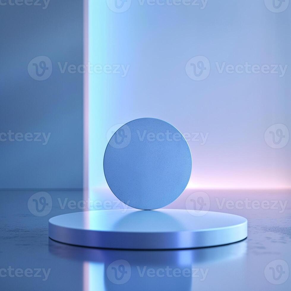 A blue object on a pedestal in front of a wall photo