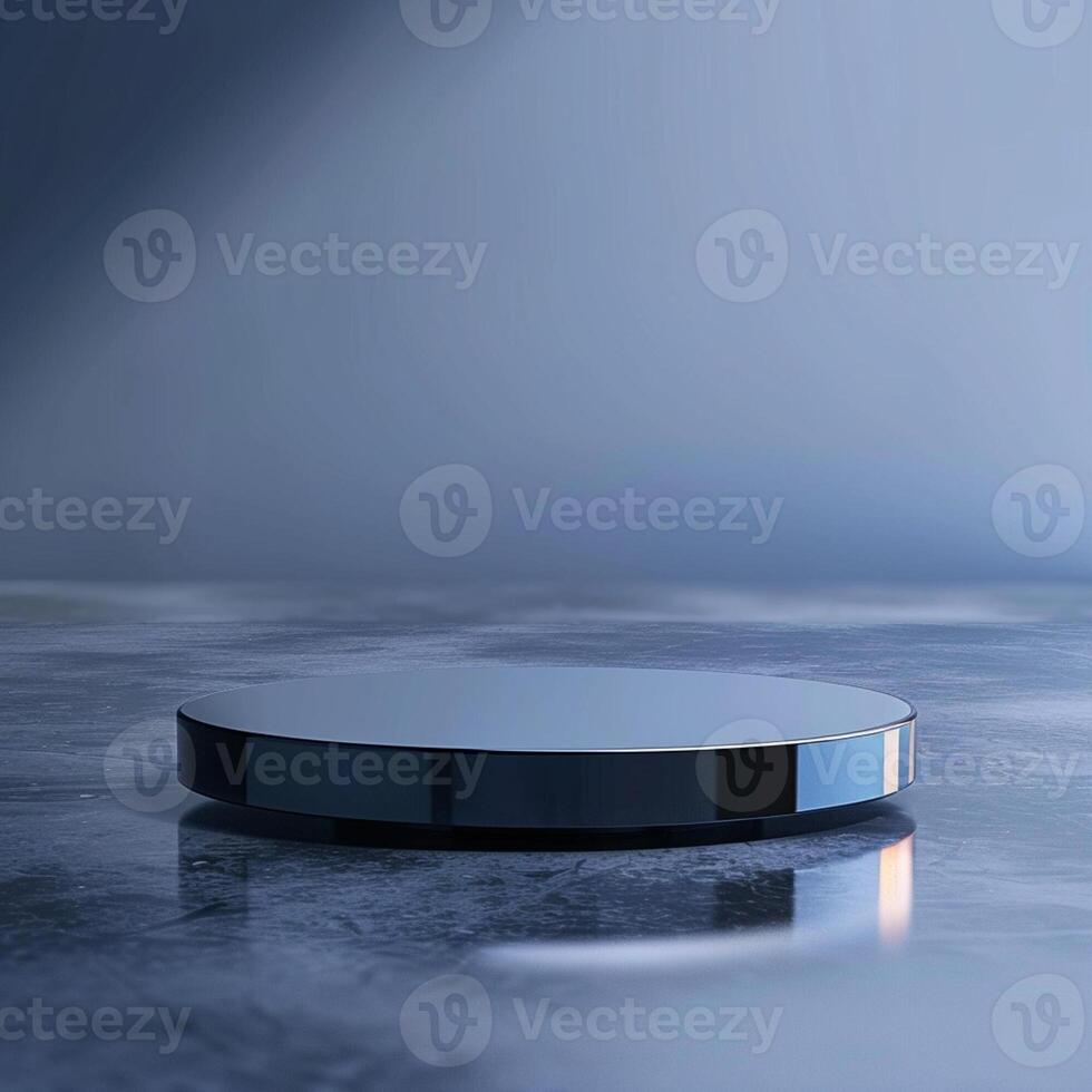 A round table with a black surface on a concrete floor photo