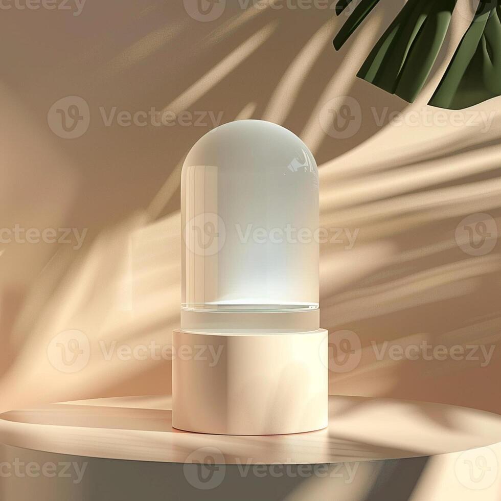 A white lamp with a glass dome on top photo