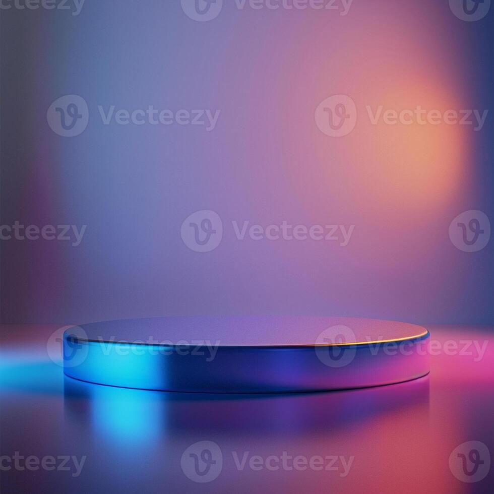 3d render of a round podium with colorful lights photo