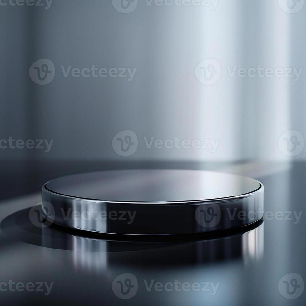 A black and silver circular object on a table photo
