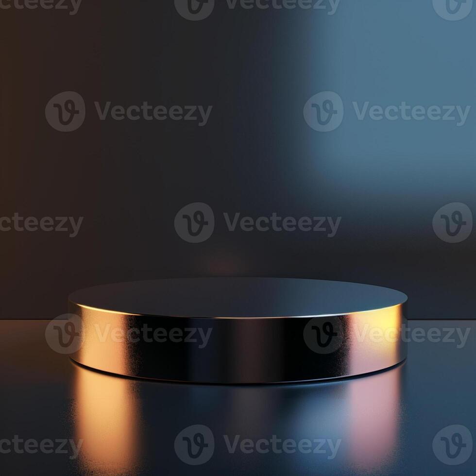 A black round table with a light shining on it photo
