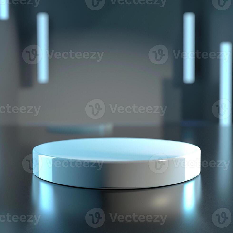 An empty white round podium on a dark background photo