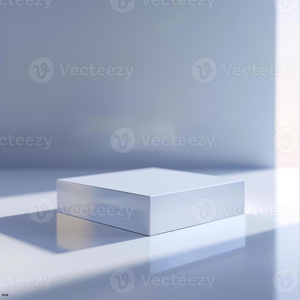 A white box sitting on a table in front of a window photo