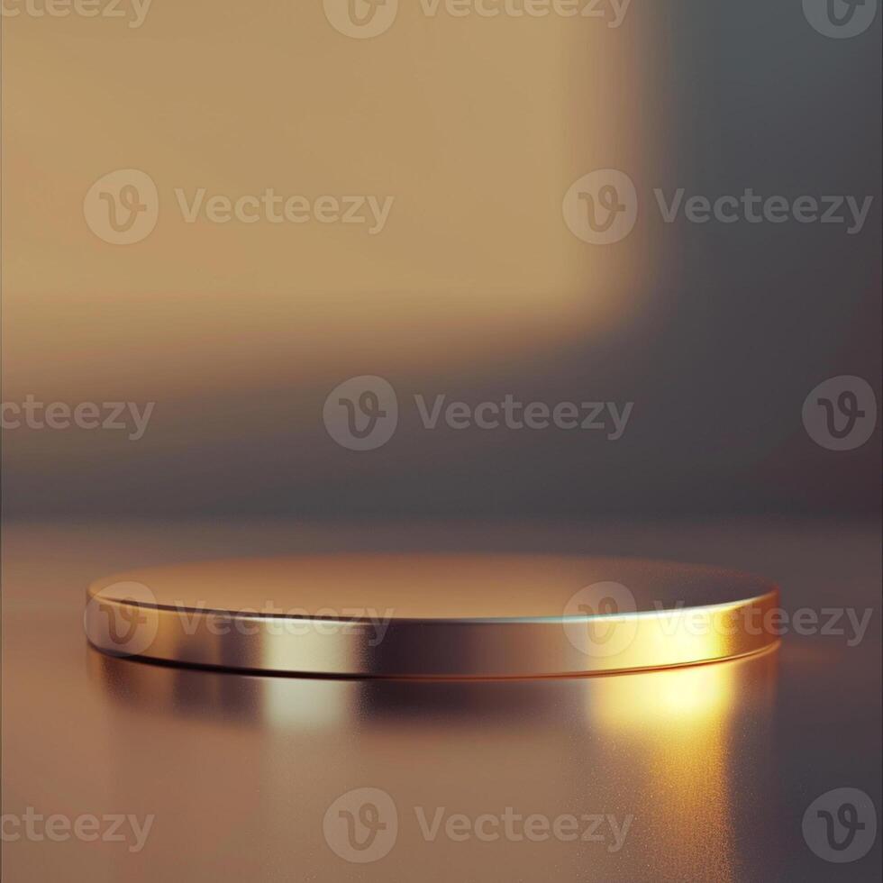 A golden round table with a light shining on it photo
