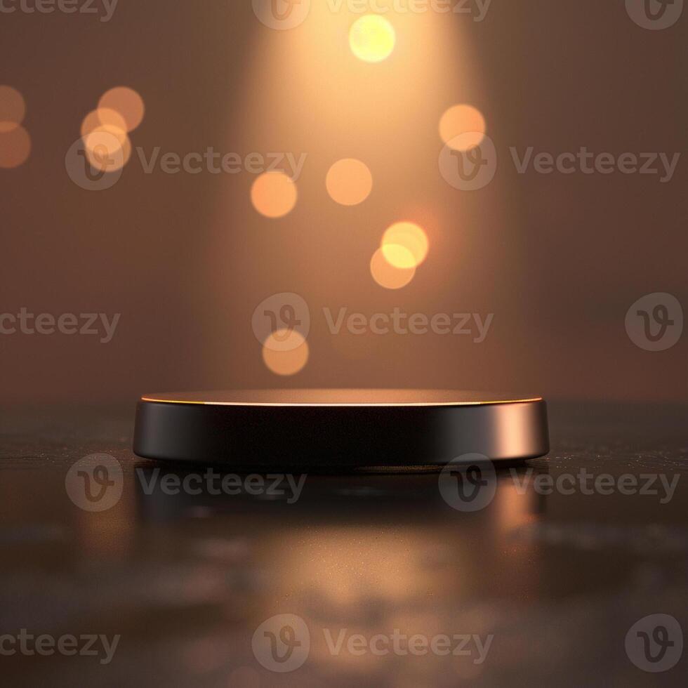 An empty black table with a spotlight shining on it photo