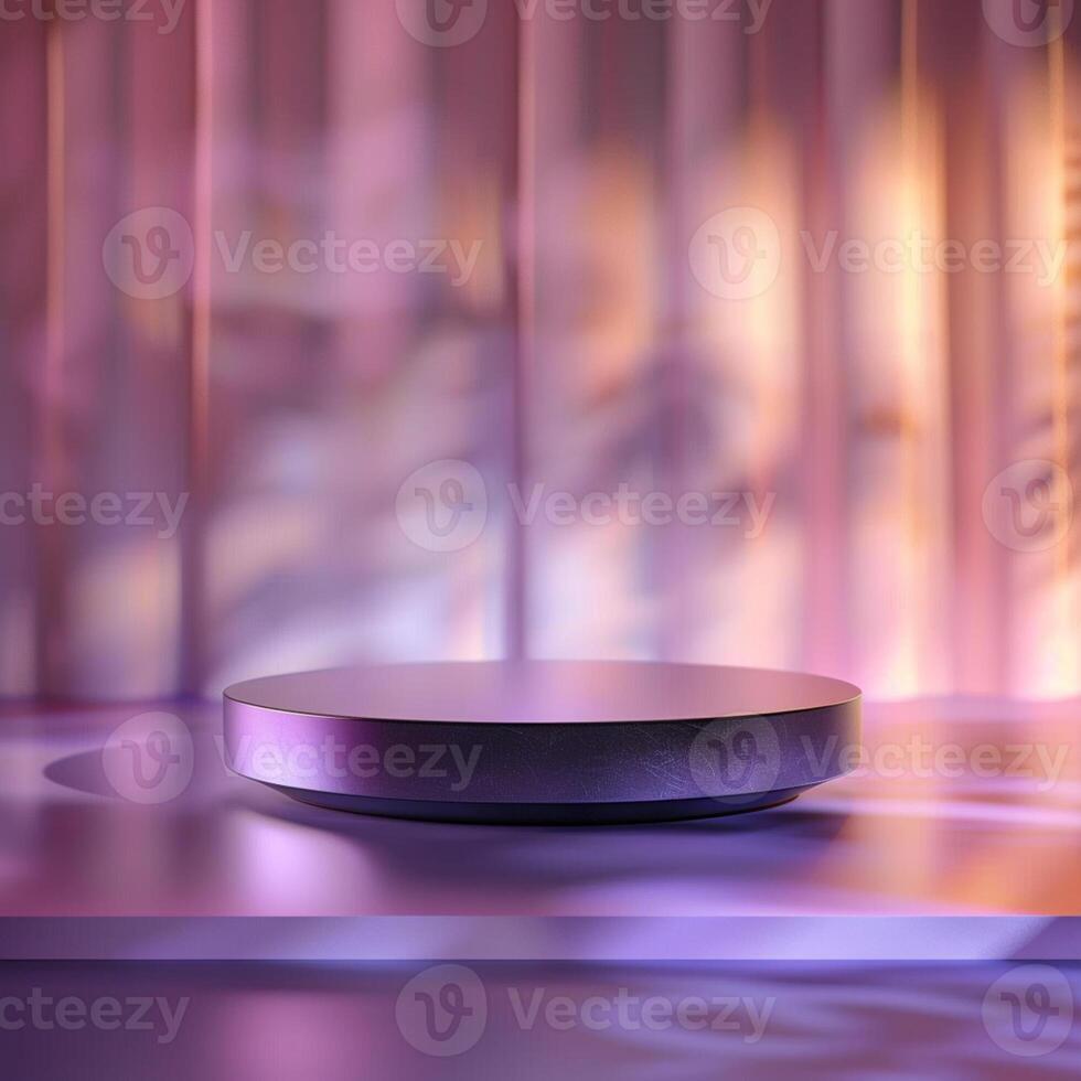 A round table with a purple light on it photo