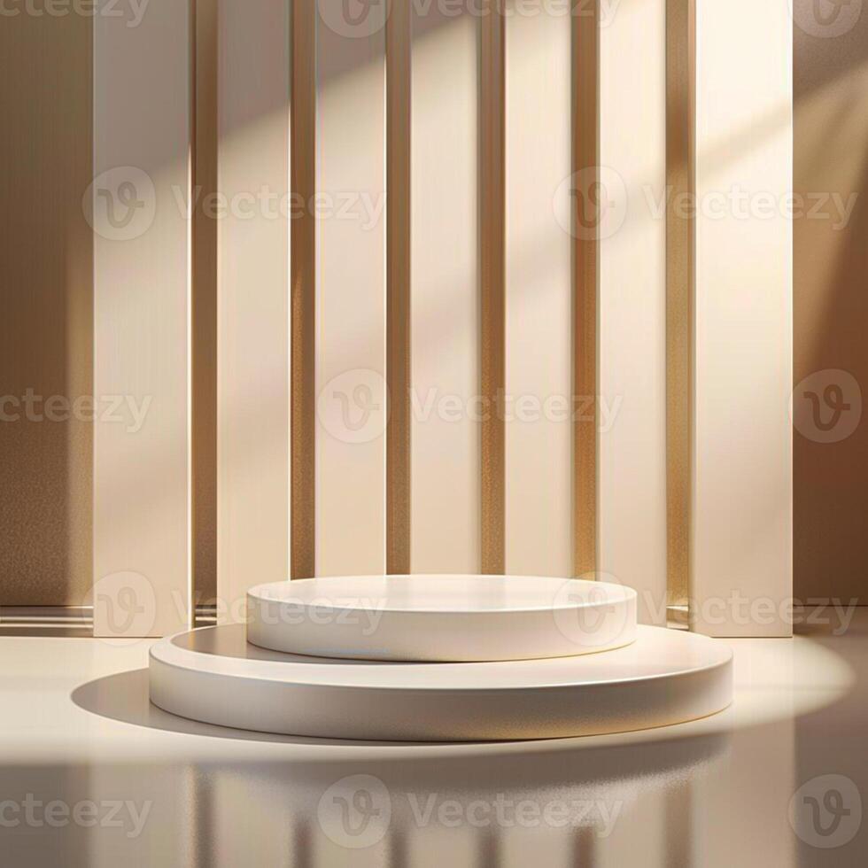 Empty podium in a room with sunlight coming through the window photo