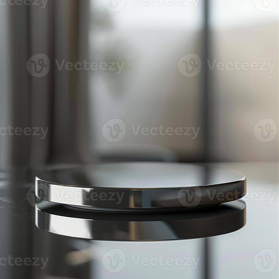 A black and white circular object on a table photo