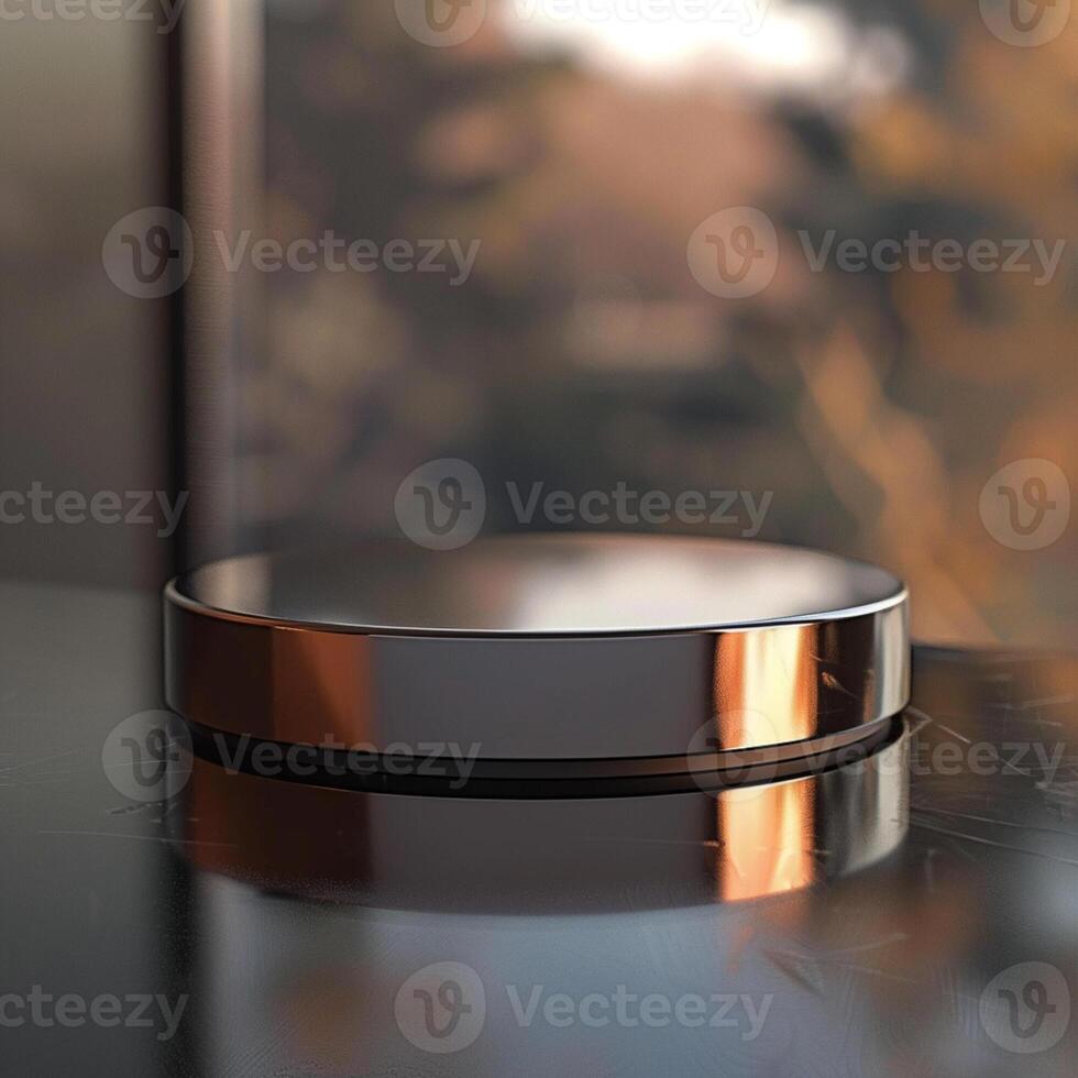 A round object sitting on a table with a window in the background photo
