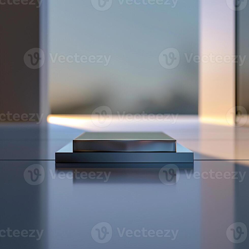 A square object sitting on a table in front of a window photo