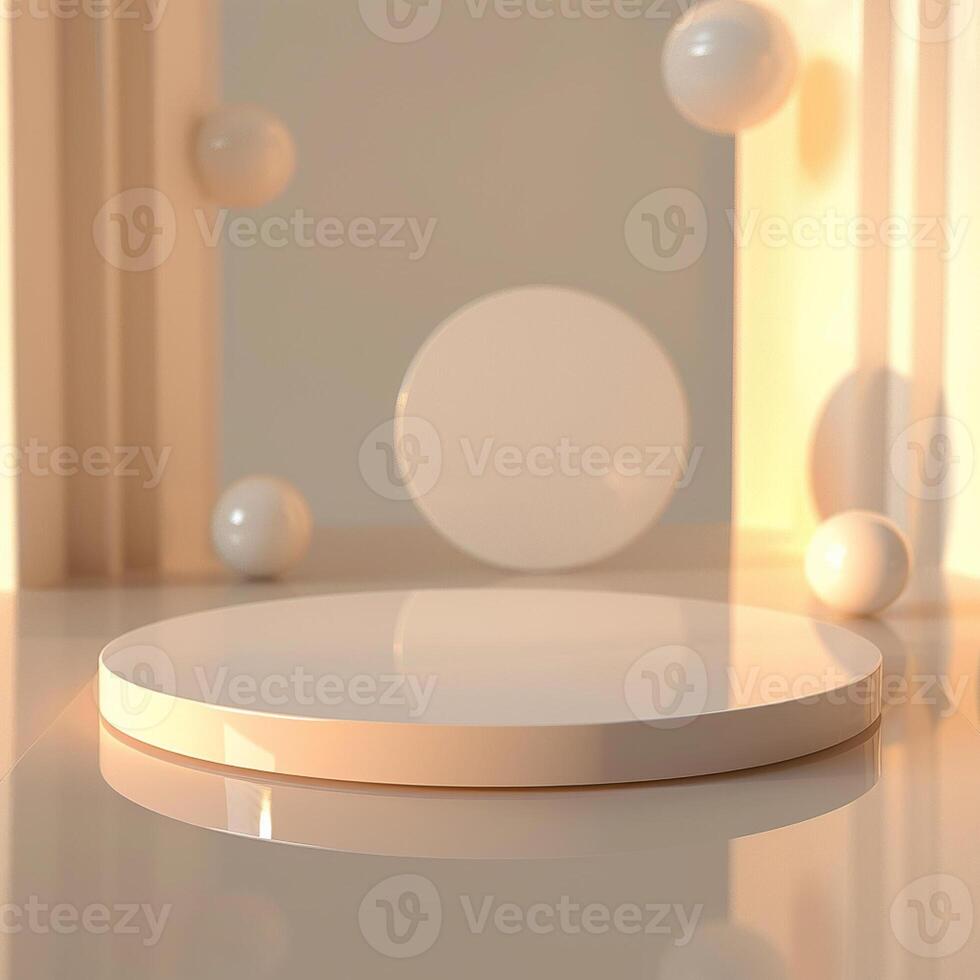 A white table with a round object in the middle photo