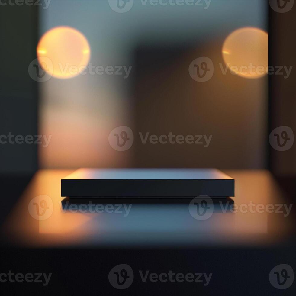A black box sitting on a table in front of a window photo