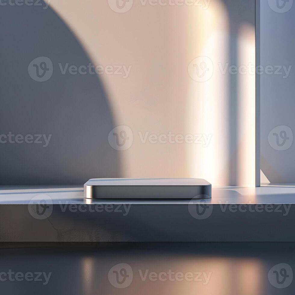 A white box sitting on a table in front of a window photo