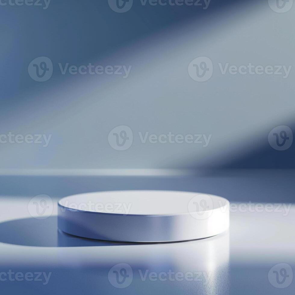 A white round object on a table with a blue background photo