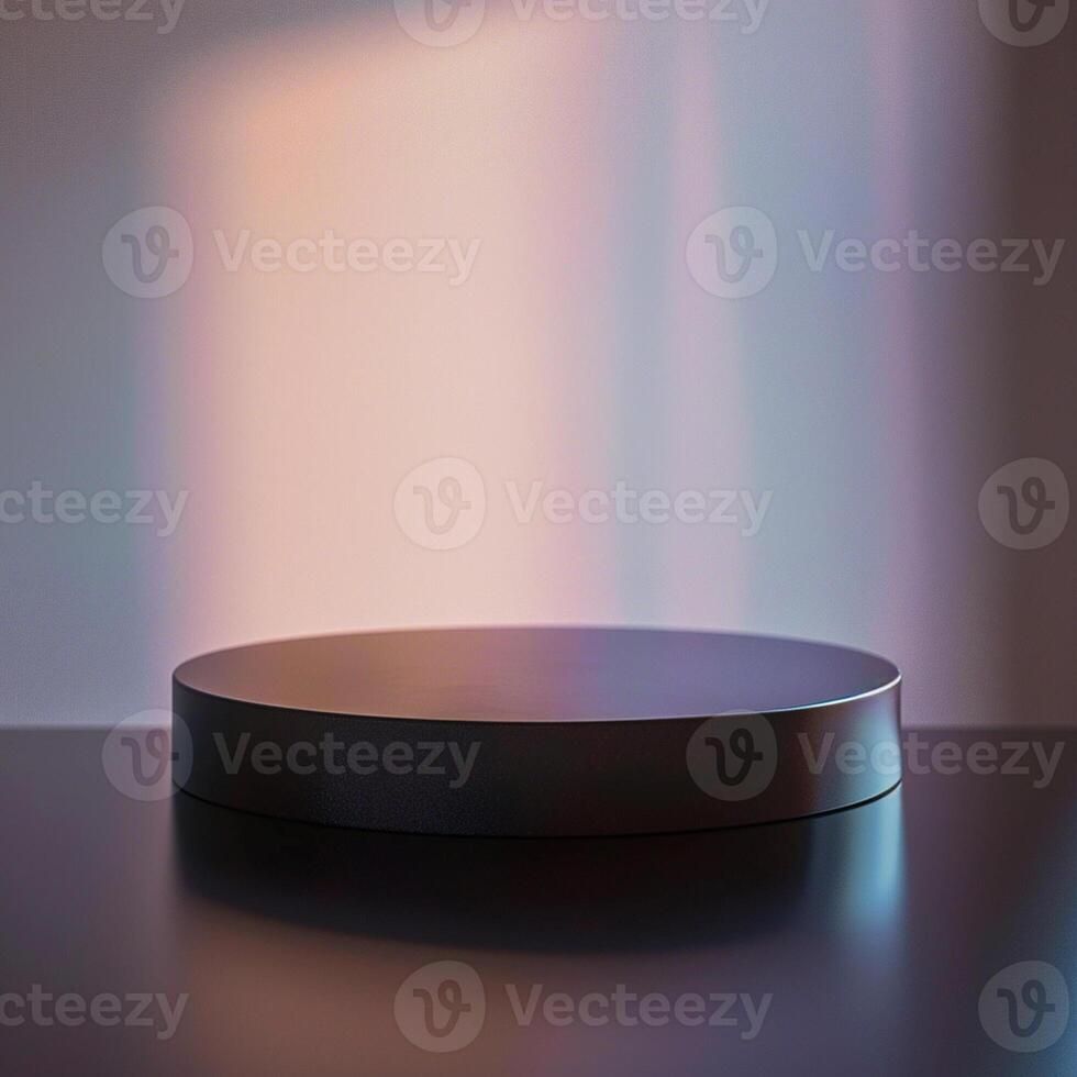 A black round table on a table with a light behind it photo