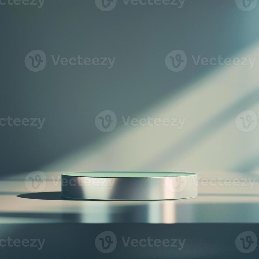 A round table with a silver top on a table photo