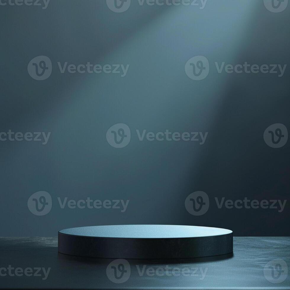 An empty podium on a dark table with a spotlight photo