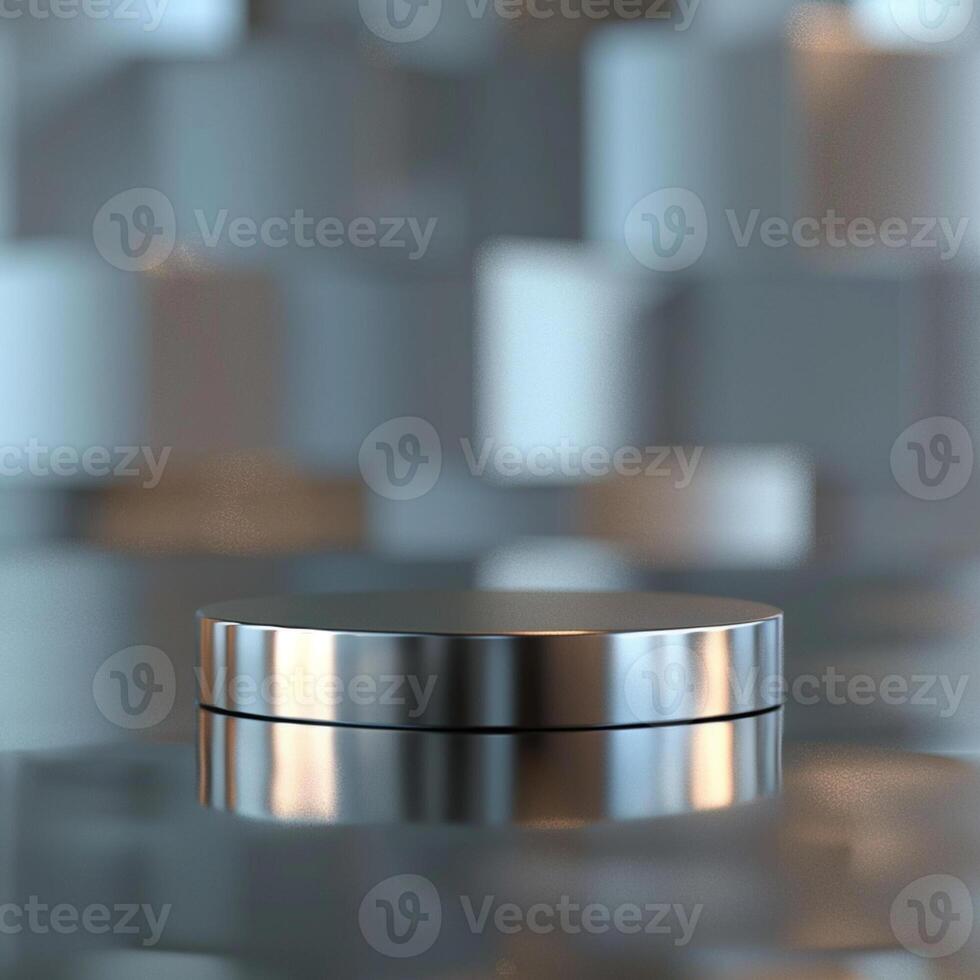 A silver round object on a table in front of a wall photo