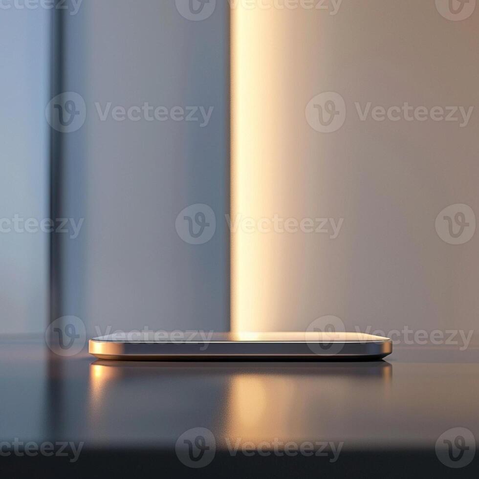 A smartphone sitting on a table in front of a window photo