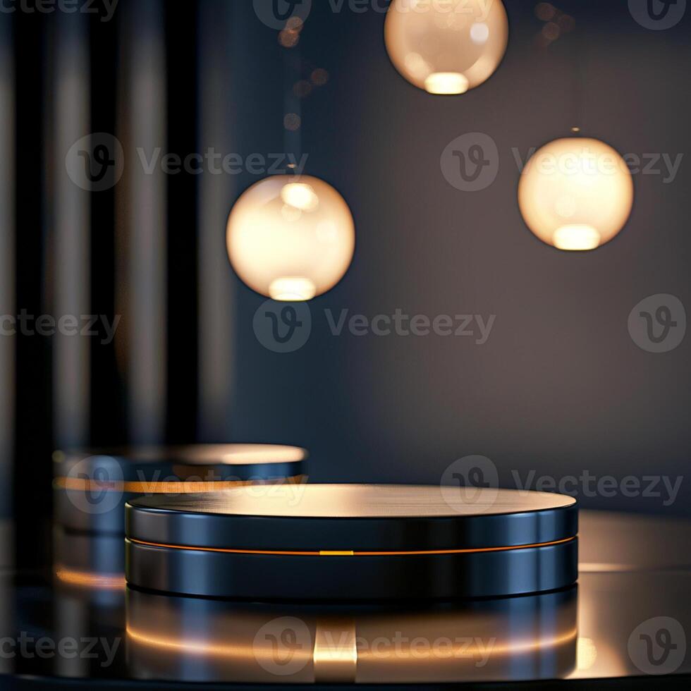 A table with two lamps on it photo