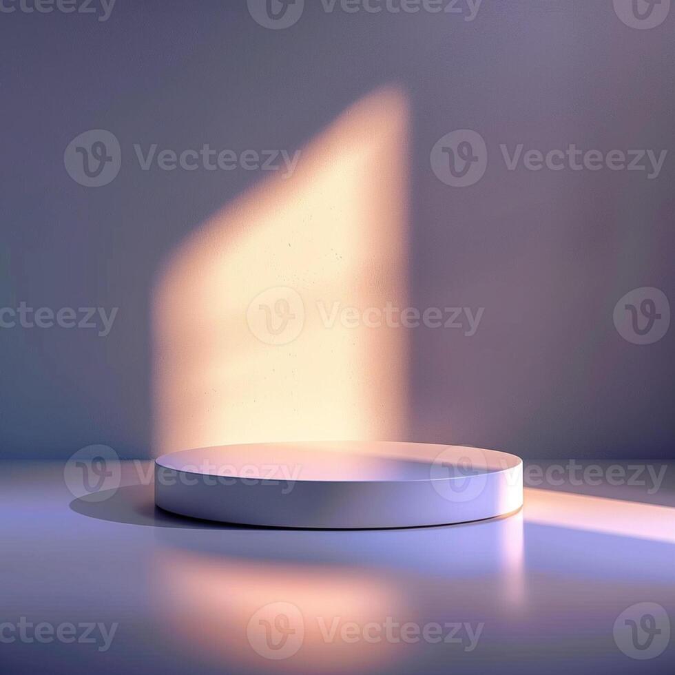 A white pedestal with a light shining on it photo