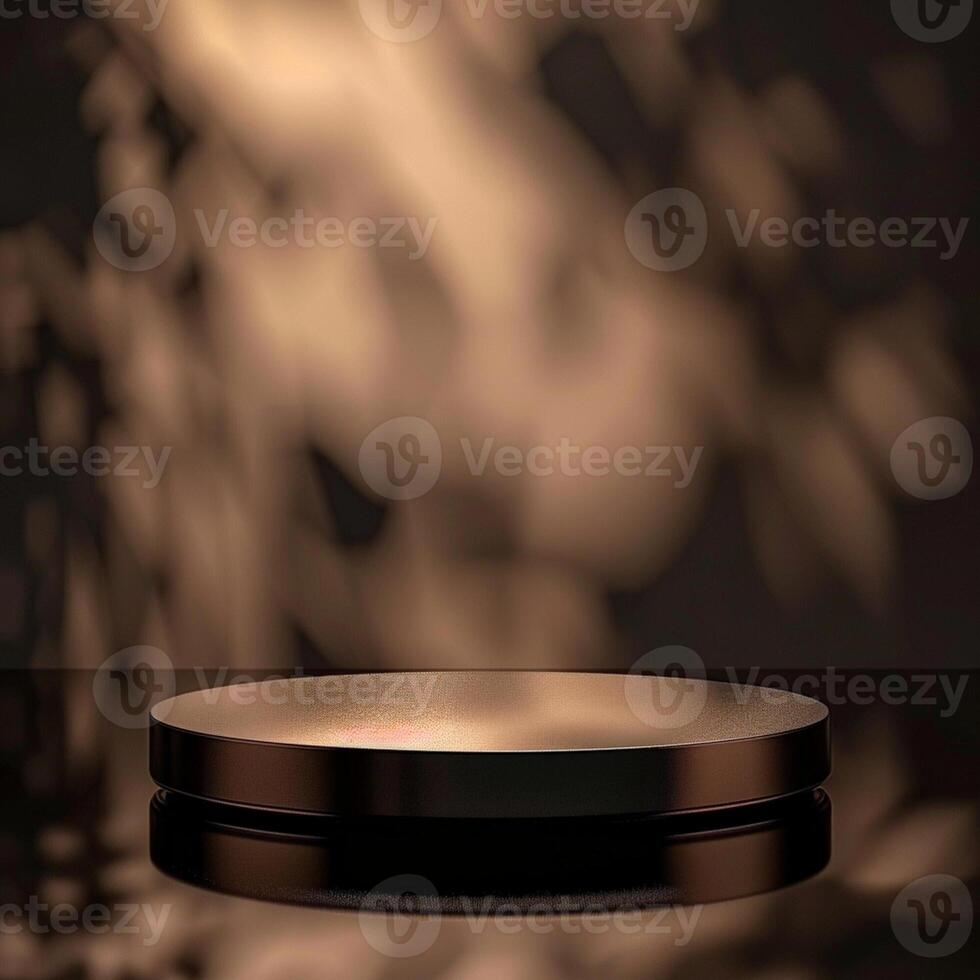 A black round table with a light shining on it photo