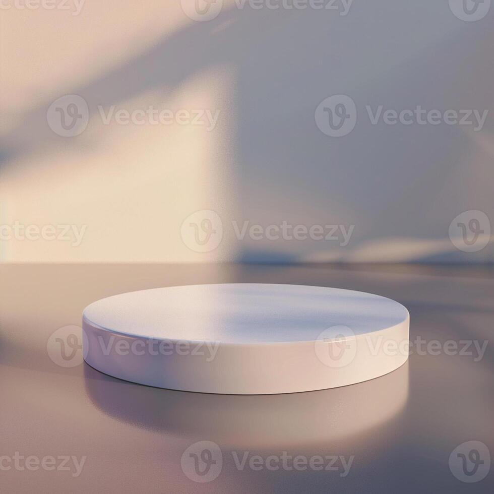 A white round table on a table with a light shining on it photo