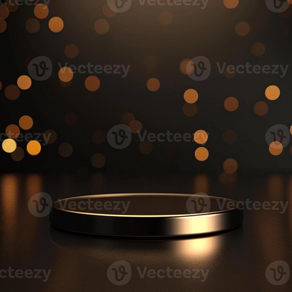 Golden podium with lights on a dark background photo