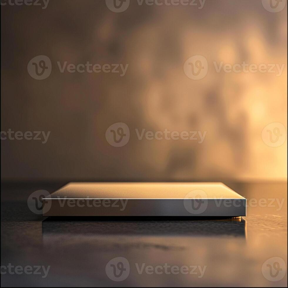 A white box sitting on a table with a light photo