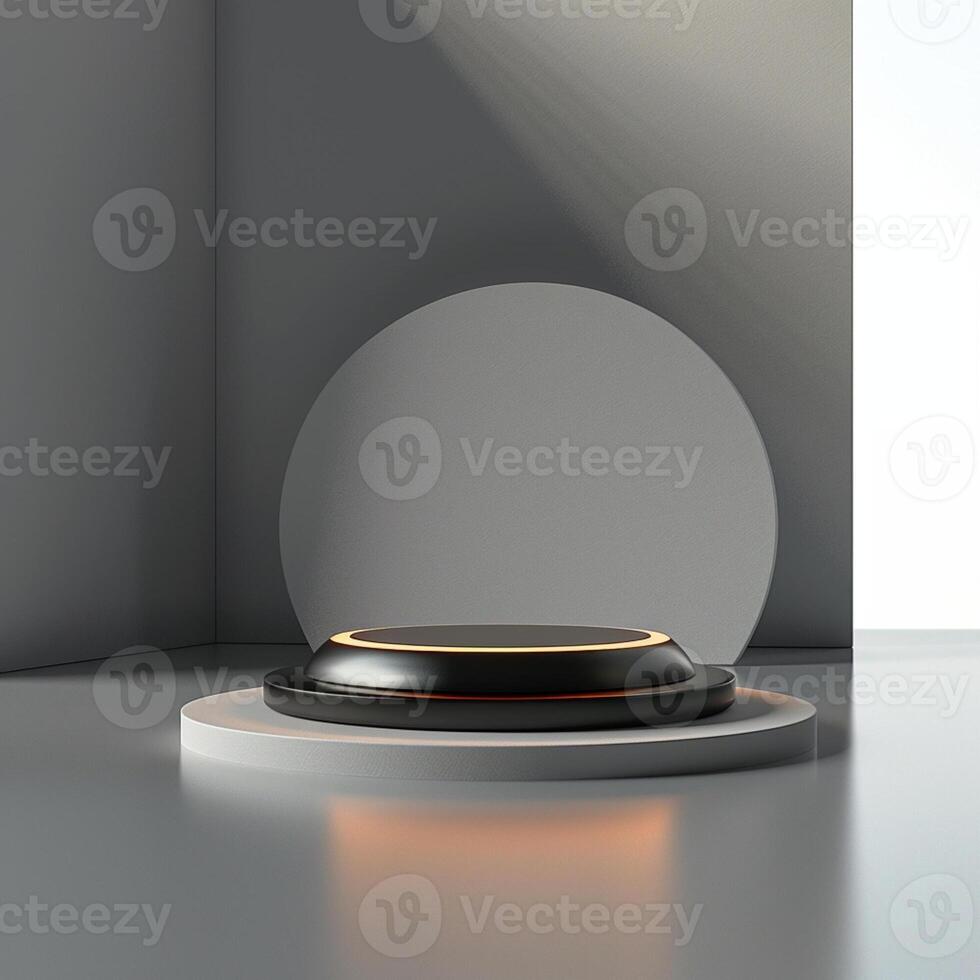A black and white circular object on a white table photo