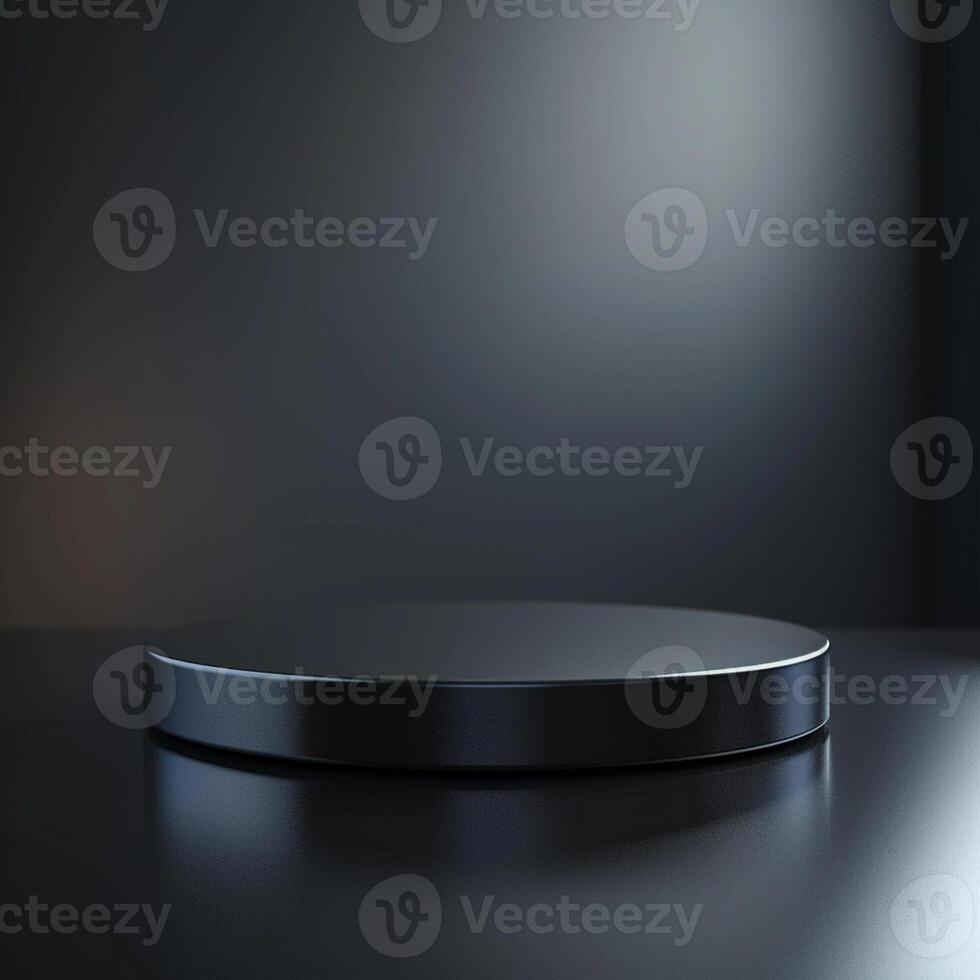 An empty black round table on a dark background photo