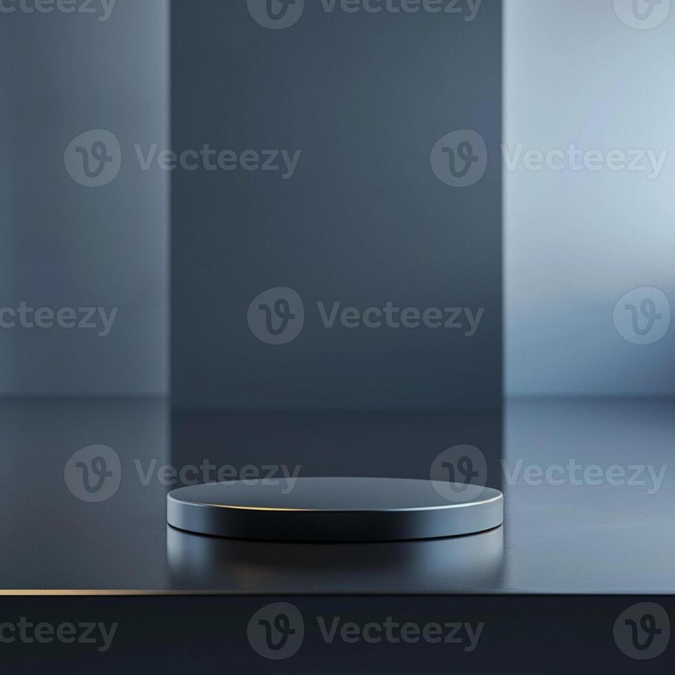 An empty black table with a round object on top photo