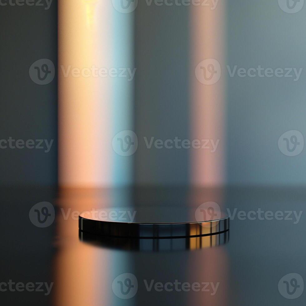 A black and white photo of a table with a light shining on it