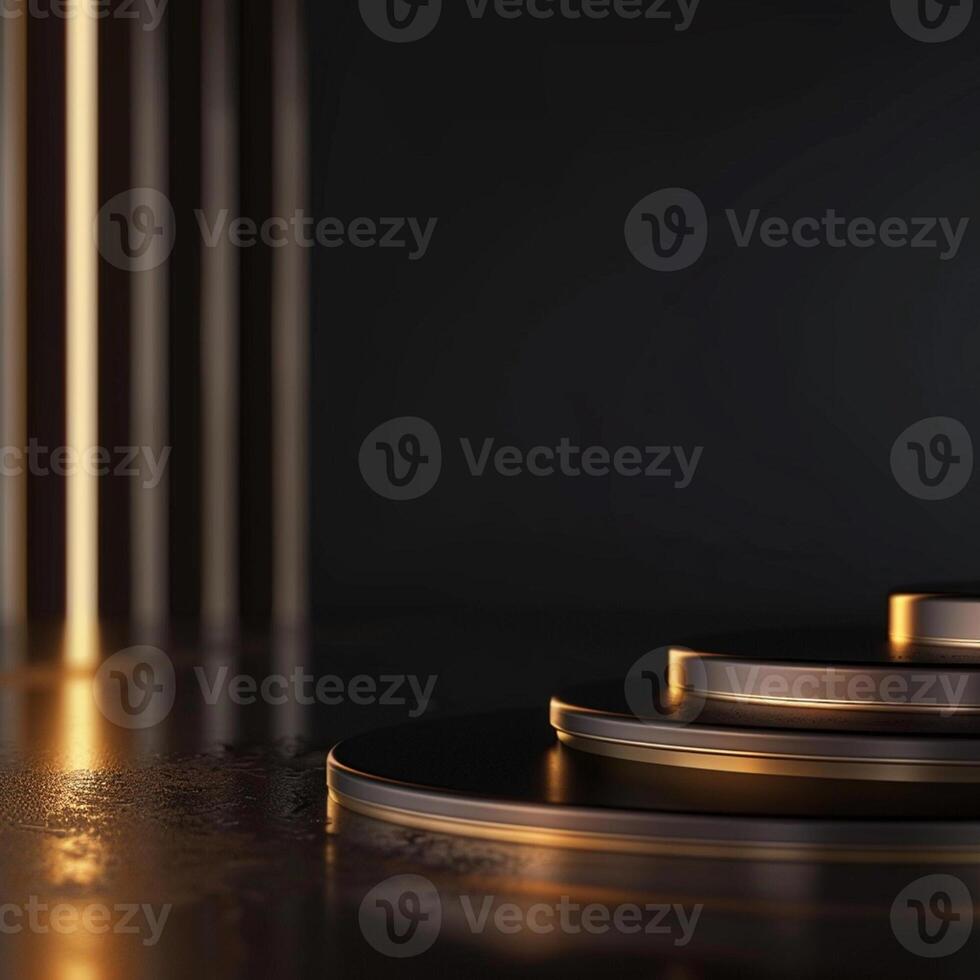Golden podium with black background and light photo
