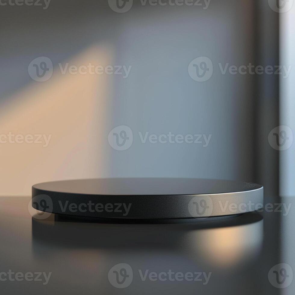 A black circular object on a table photo