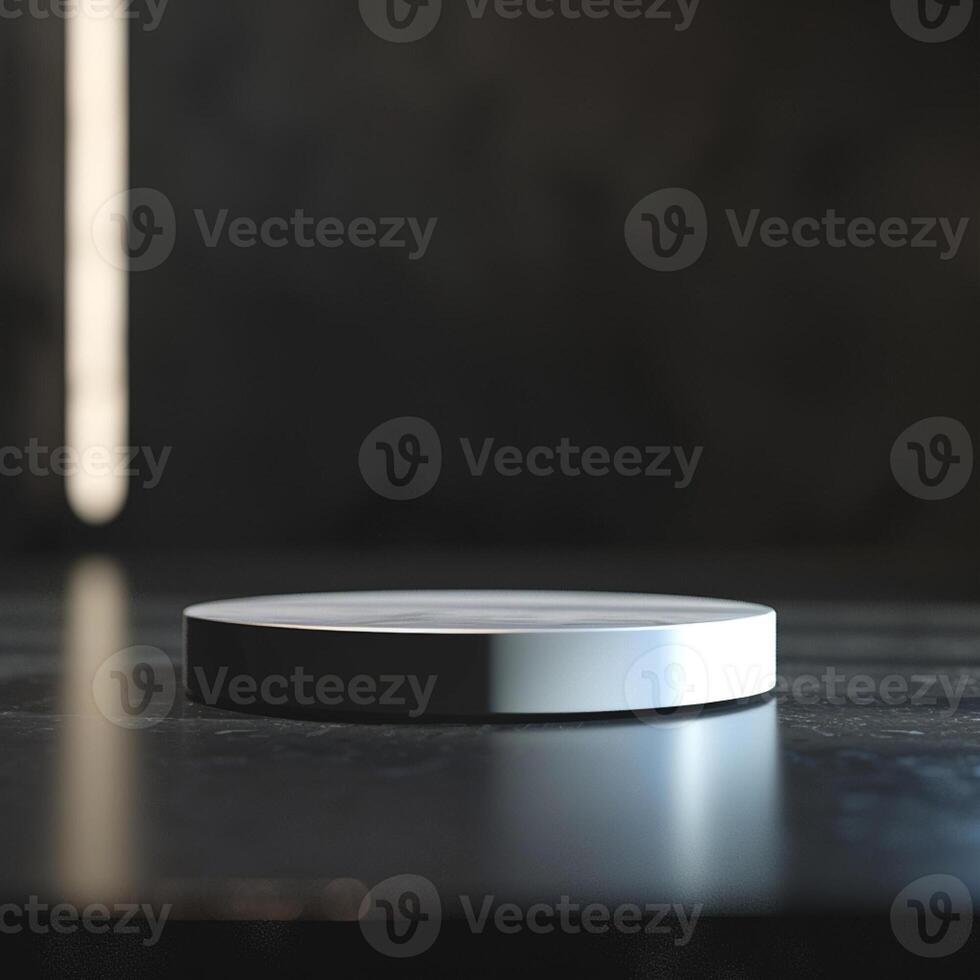 A white object on a table in front of a dark background photo