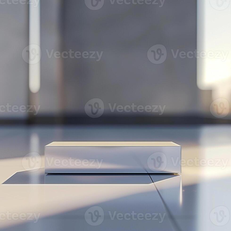 A white box sitting on a tiled floor photo