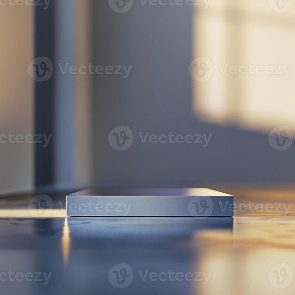 A white box sitting on a table in front of a window photo