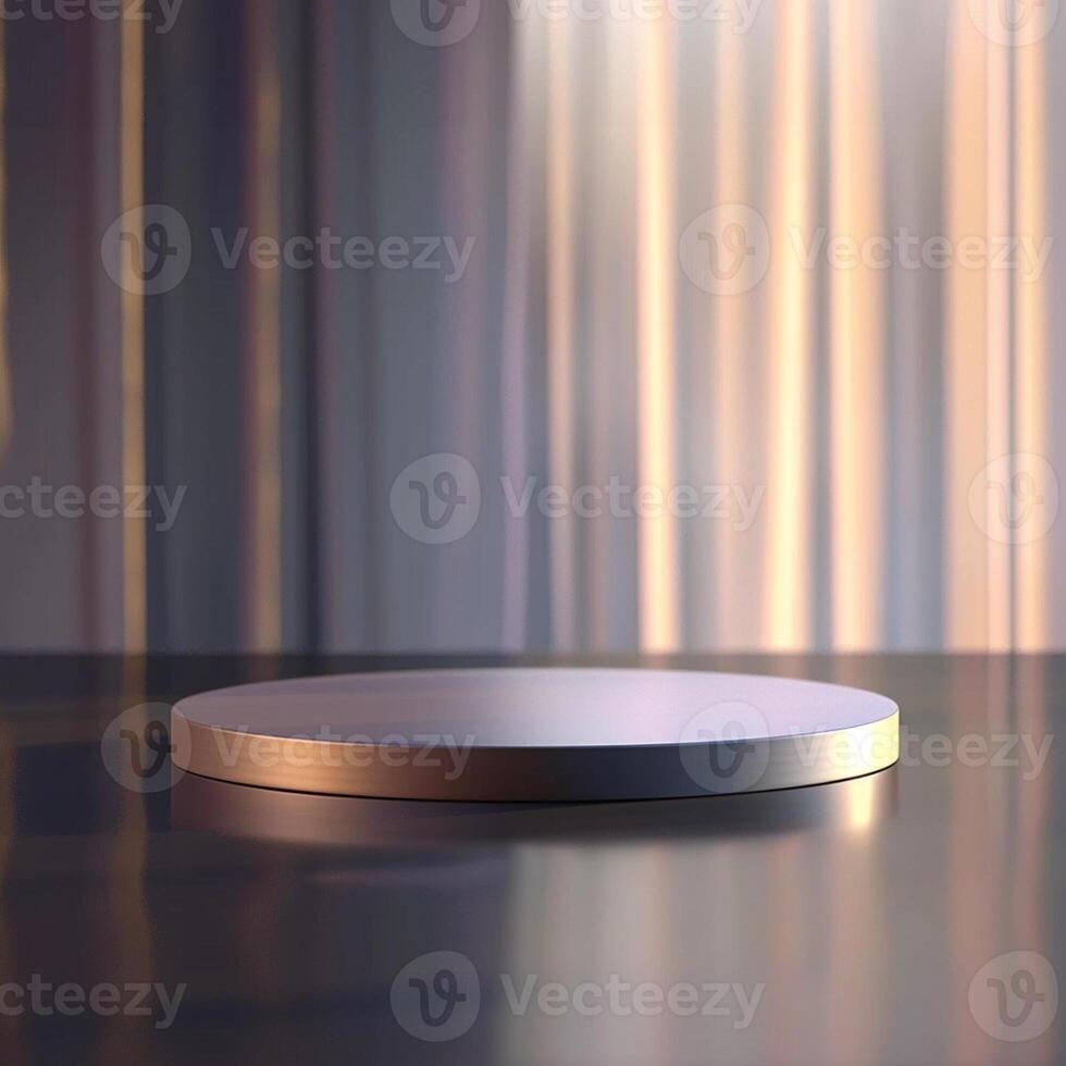 An empty round table on a table with a light behind it photo