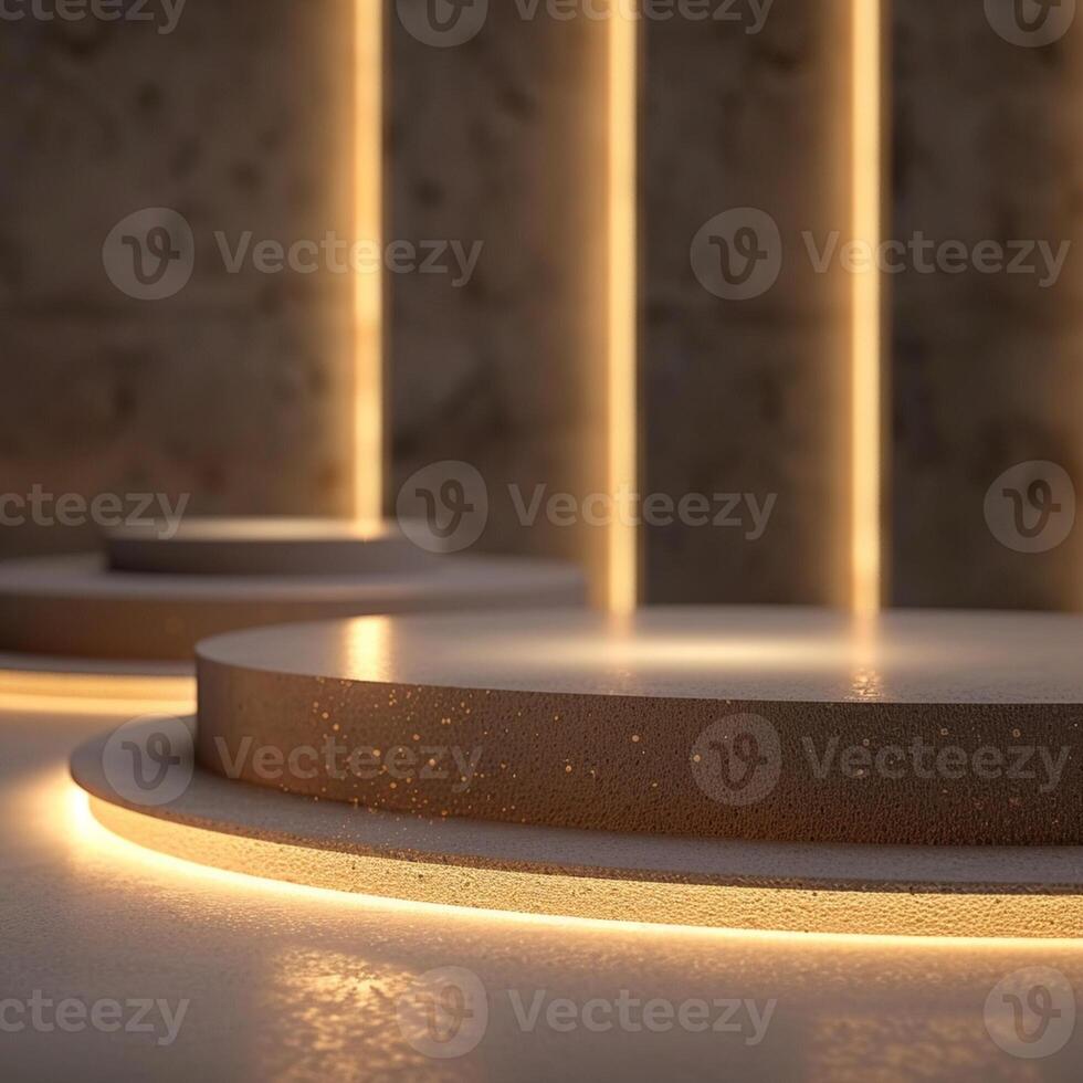 3d render of a round table with lights on it photo