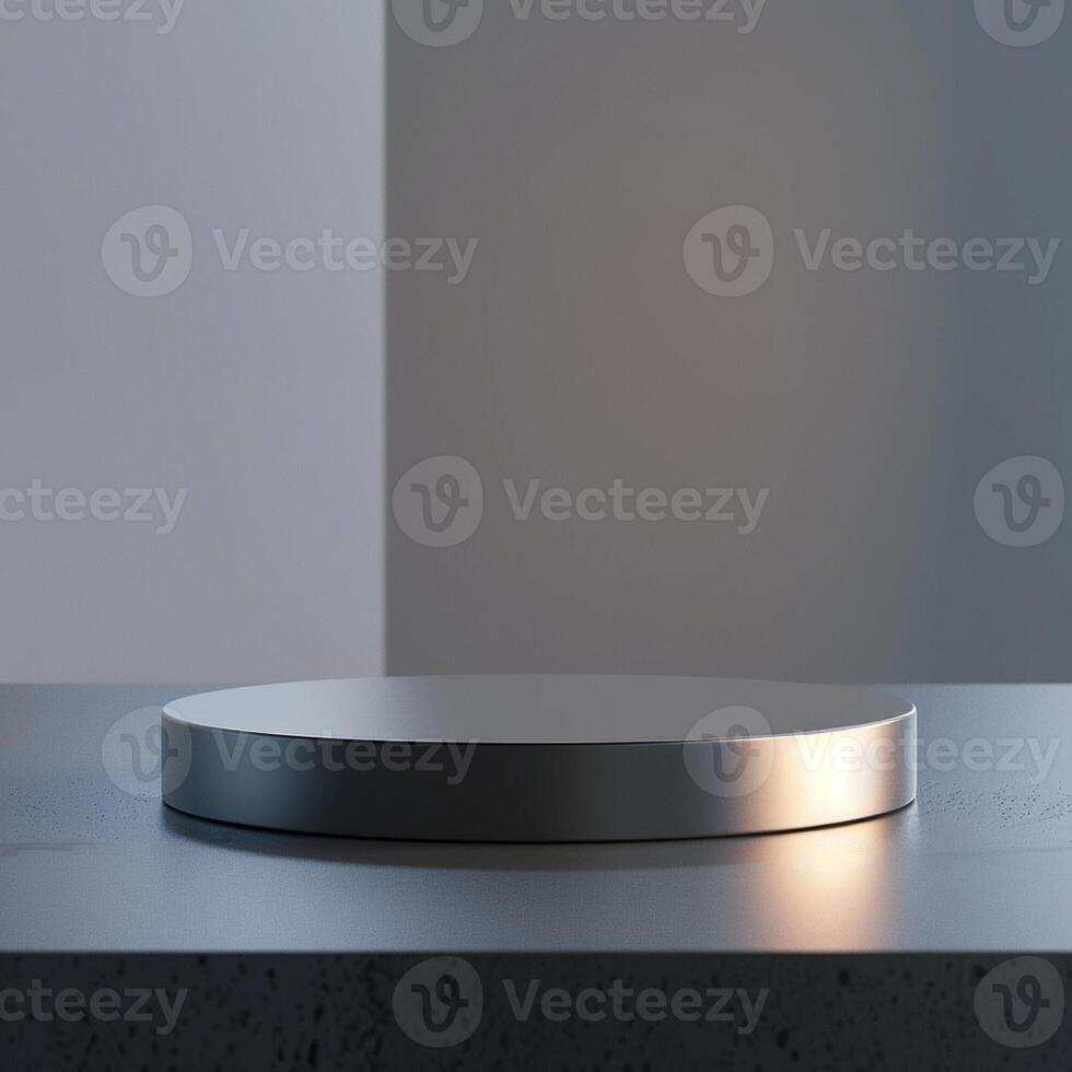 A round object on a table in front of a wall photo