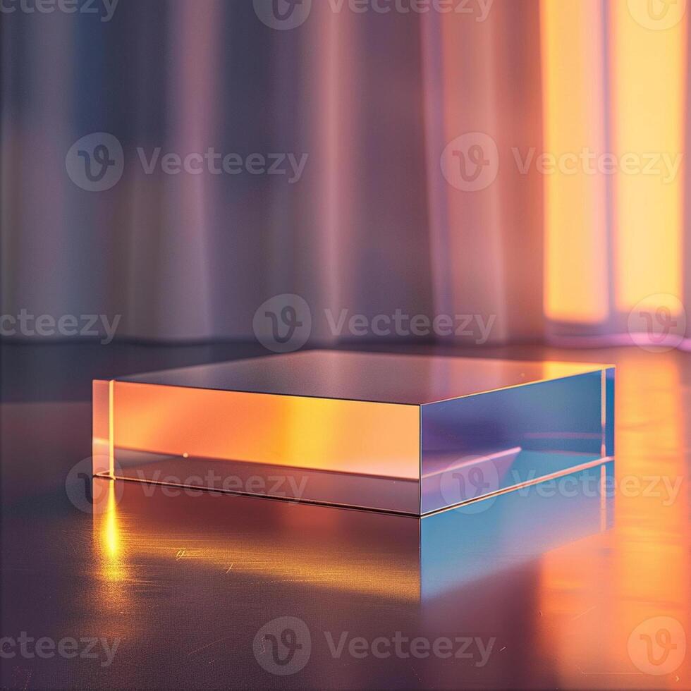 A glass table with a light shining on it photo