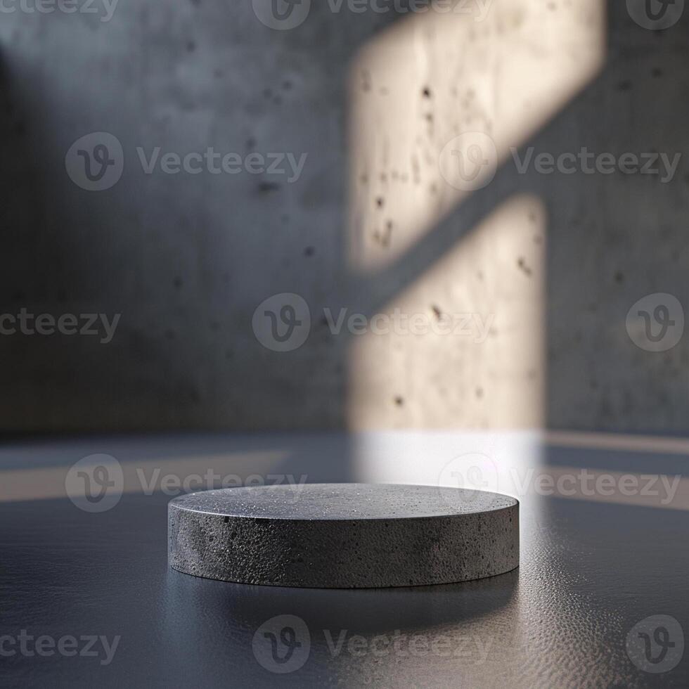 A concrete pedestal sitting in front of a wall photo